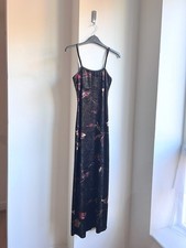 Vintage Y2K Black Floral Velvet Maxi Dress Bodycon S M Whimsygoth Grunge Fairy