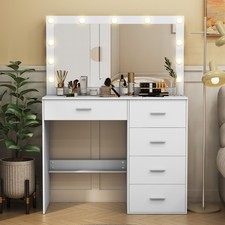 Vanity Desk Set With LED Lights Mirror 5 Drawers Dresser Makeup Dressing Table