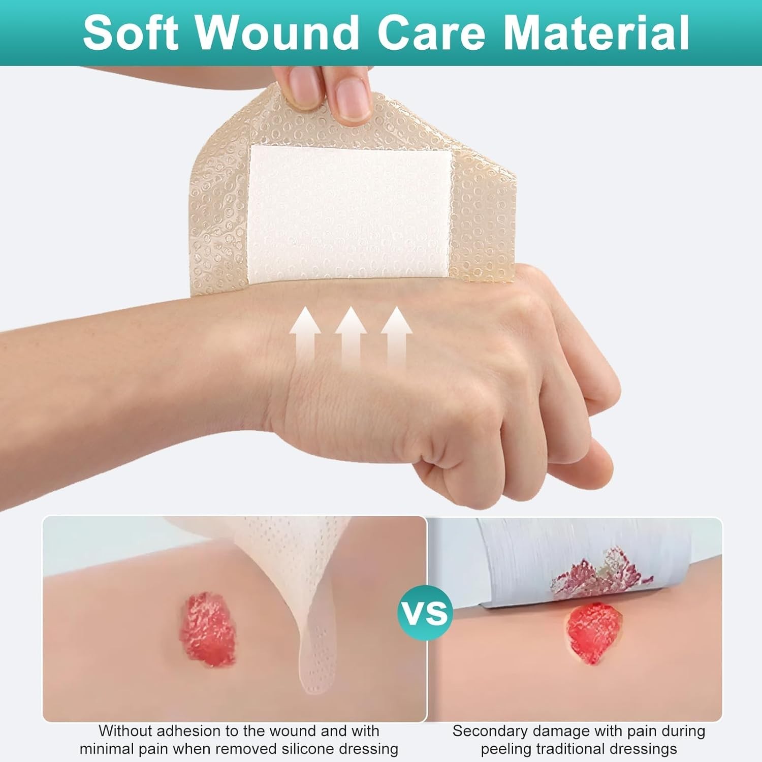 Silicone Foam Dressing 4“ x 4” with Adhesive Border,10 Packs Waterproof Silicone