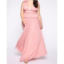 NWT Fashion Nova Miss Your Love Maxi Dress Coral Pink 2X Ruffle Deep V Neck
