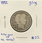 1892 P Barber Quarter Good/VG ~First Year Coin!