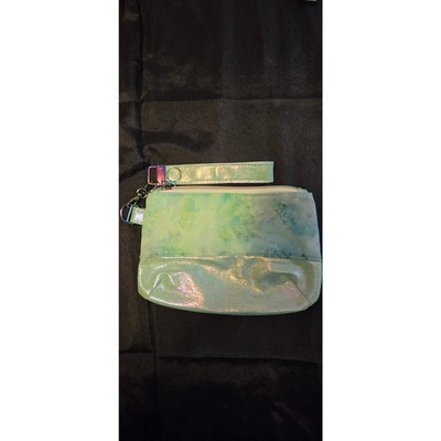 NEW Handmade Wristlet Aquq Vinyl Muted Cotton Rainbow Hardware