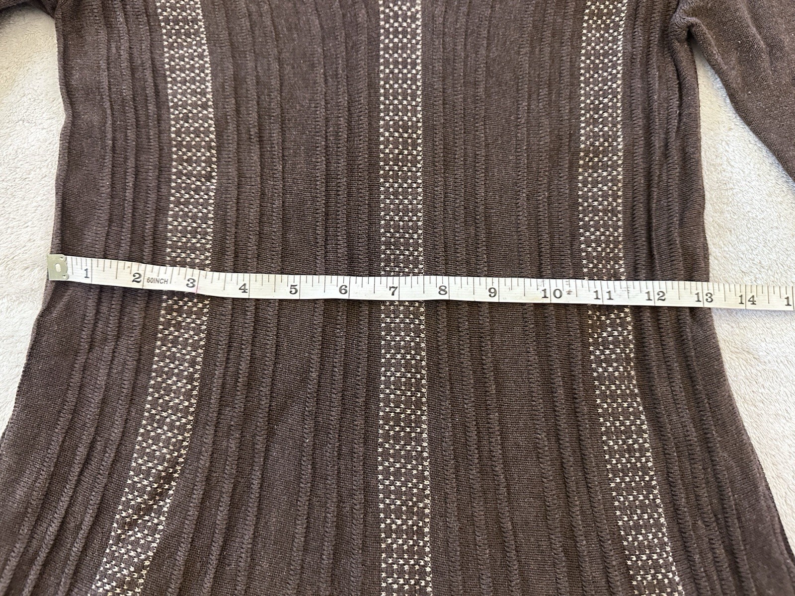 Max Studio Brown Knit Patterned Trim Geometric A-… - image 10