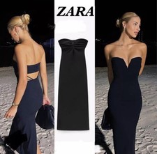 ZARA Sweetheart Cut Out Back Slit Midi Black Dress Influencers Size M 7385/210