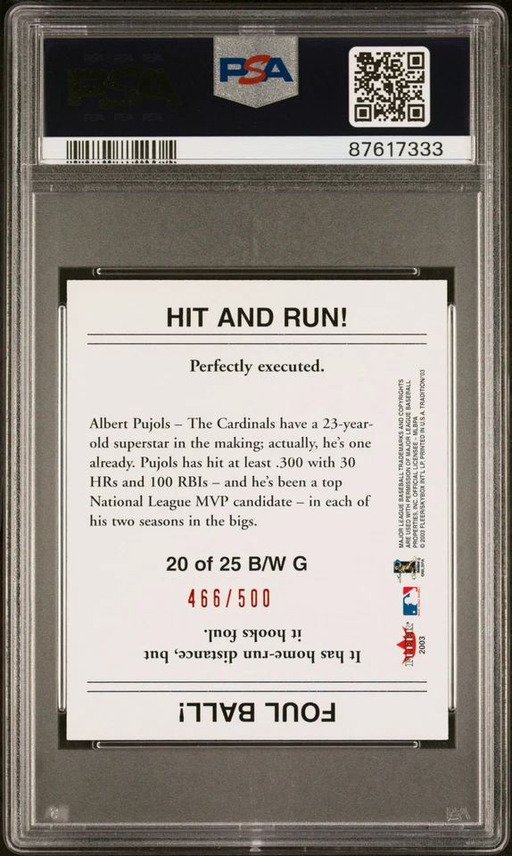 2003 Fleer Tradition Albert Pujols #20 Black-White Goudey Red 466/500 PSA 10 - Image 2 of 2