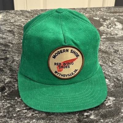 Vintage Red Wing Shoes Snapback Hat Patch 90s Green Corduroy Clean!