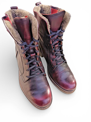 Durea   Drunen Women Burgundy Leather Ankle Boots EU 37 H4 Wide Lace Up