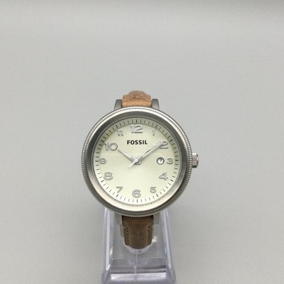 Fossil Bridgette Womens Watch 42mm Cream Dial Date Leather AM-4391