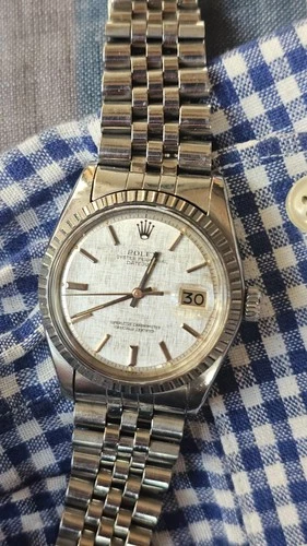 Vintage Rolex Datejust 1603 Linen Pie-Pan Silver Dial Men's Automatic Watch 1977