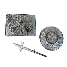 Men's Irish Shamrock Kilt Belt Buckle, Shamrock Brooch  Sword Pin 3-Piece Set