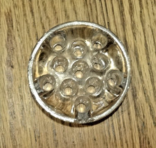 Vintage Clear Glass Thick Round Domed 3  Rimmed 11 Hole Flower Frog   Footed