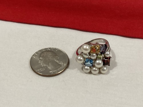ROSS SIMONS 925 Sterling Silver MULTI GEMSTONE & Pearl Ring SIZE 8 NEW W/BOX - Picture 13 of 16