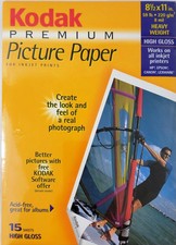 NEW Kodak Premium High Gloss 8.5x11 Picture Paper for Ink Jet Prints - 15 Sheets