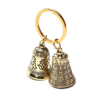 Vintage Bell Keychain Brass Mantra Bell Key Ring Pendant