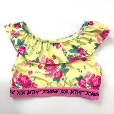 Betsey Johnson Youth Girls Sz 14 Yellow Floral Ruffle Swimsuit Top Crop Coastal