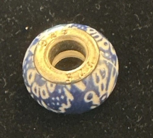 Murano Glass Charm Bead 925 Blue Swirl Glass Slide On Timeless Beauty