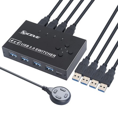 USB 3.0 Switch, USB Switcher Selector 4 Computer Sharing 4 USB Devices Printe...