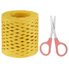 Raffia Ribbon, Natural Raffia String with Scissor, Yellow, 218 Yards