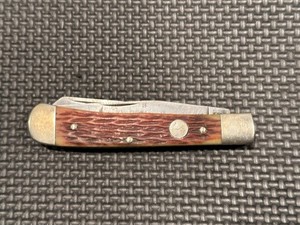 Vintage Boker Solingen Germany Pocket Knife 2 Blade Wood Handle Tree Logo