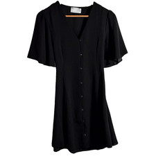 ASOS Dress Women's 8 Button Up Drawstring Waist Midi Short Sleeve Stretch Black