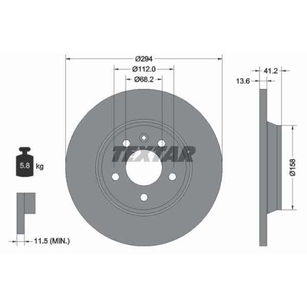 Textar 2X Bremsscheibe Hinten Ø294 Mm Voll FüR Vw Transporter Iv Bus 70XB-image