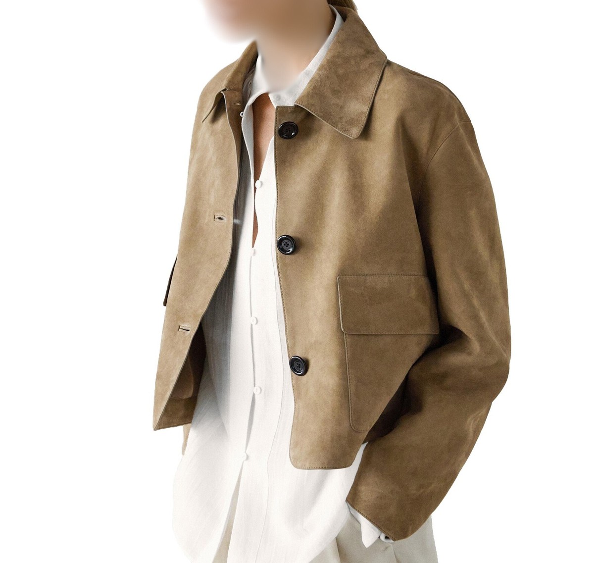 Women's Latest Suede Leather Jacket Beige Cropped Vintage