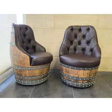 Luxury Wine Barrel Captain Chair Movable ( Barrel Chair - Whiskey Barrel Chair)