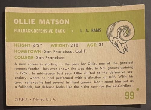 1961 Fleer #99 Ollie Matson Angeles Rams @no como nuevo pliegue de la corte - Imagen 3 de 3