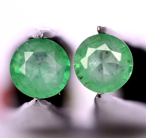4.50 mm Certified Natural Emerald Round Cut Pair 0.69 CTS Loose Gemstones - Picture 2 of 4