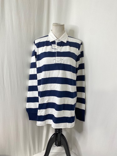 Men's Medium Polo Shirt B Draddy White and Blue Pima Cotton Long Sleeve - Picture 2 of 8