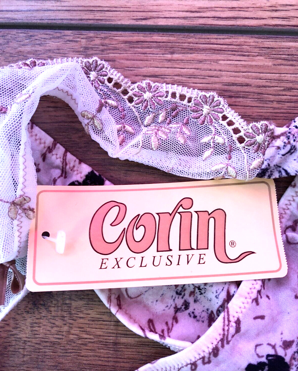 Corin Bra and Thong Set 34B Thong Medium White/Brown/Black Removable Pads BNWT image 3