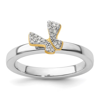 Sterling Silver Stackable Expressions Gold-plate Butterfly Diamond Ring Size 7