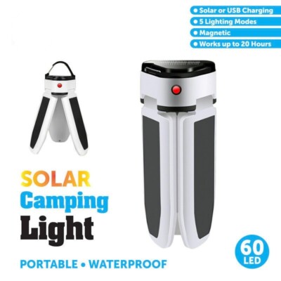 60 LED SOLAR CAMPING LICHT TRAGBAR WASSERDICHT WANDER LATERNE USB WIEDERAUFLADBAR