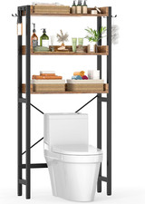 Rustic Brown 3-Tier Over-The-Toilet Storage Rack with 4 Hooks, Space Saver