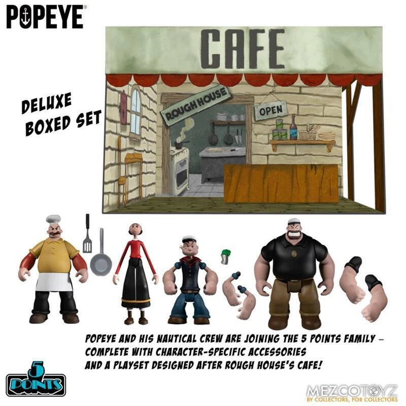 ACTION FIGURE POPEYE BRACCIO DI FERRO DELUXE BOX SET 4 PEZZI 9CM MEZCO - Immagine 4 di 4