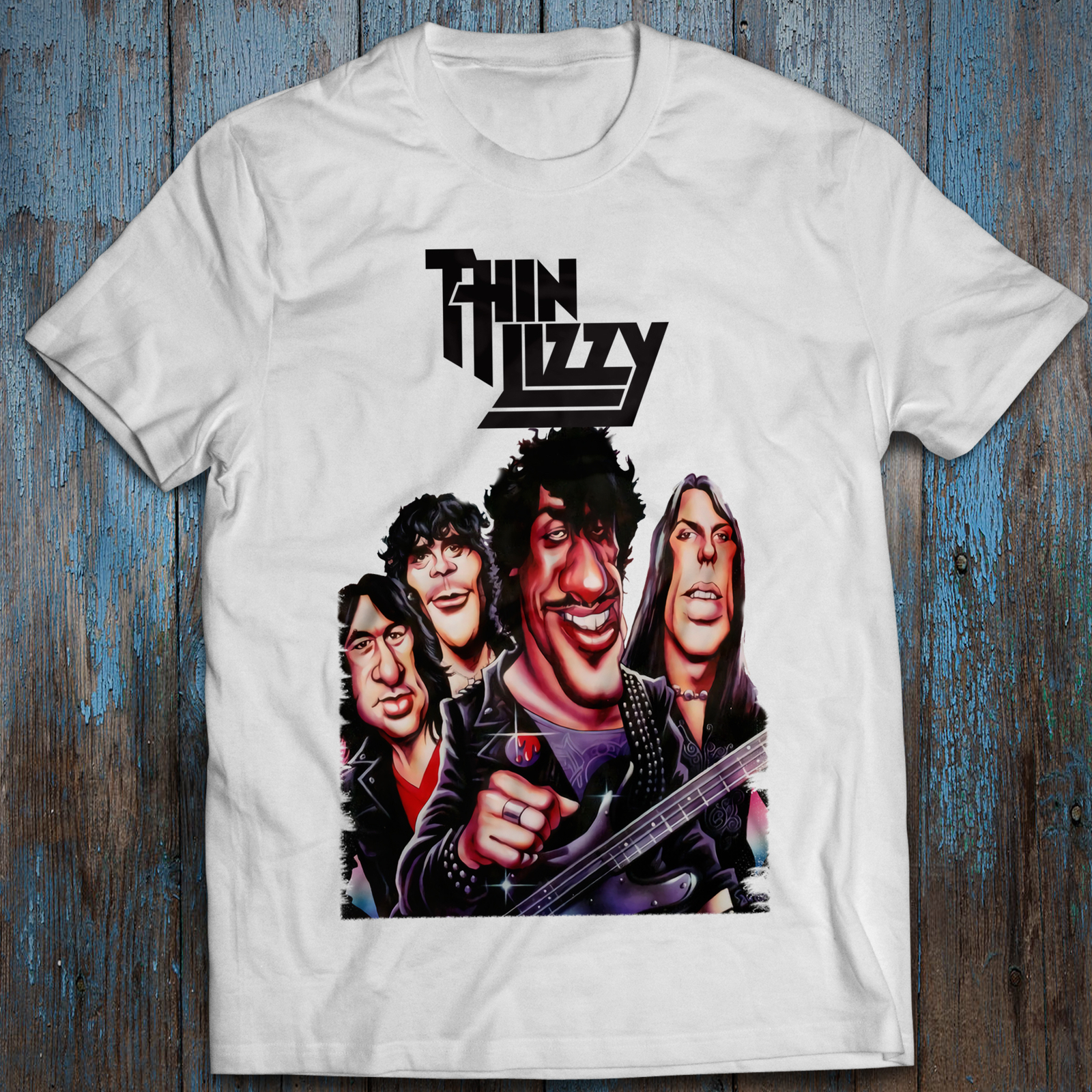 Regular Size M-4XL Cotton T-Shirt Thin Lizzy Members Caricature Phil Lynott