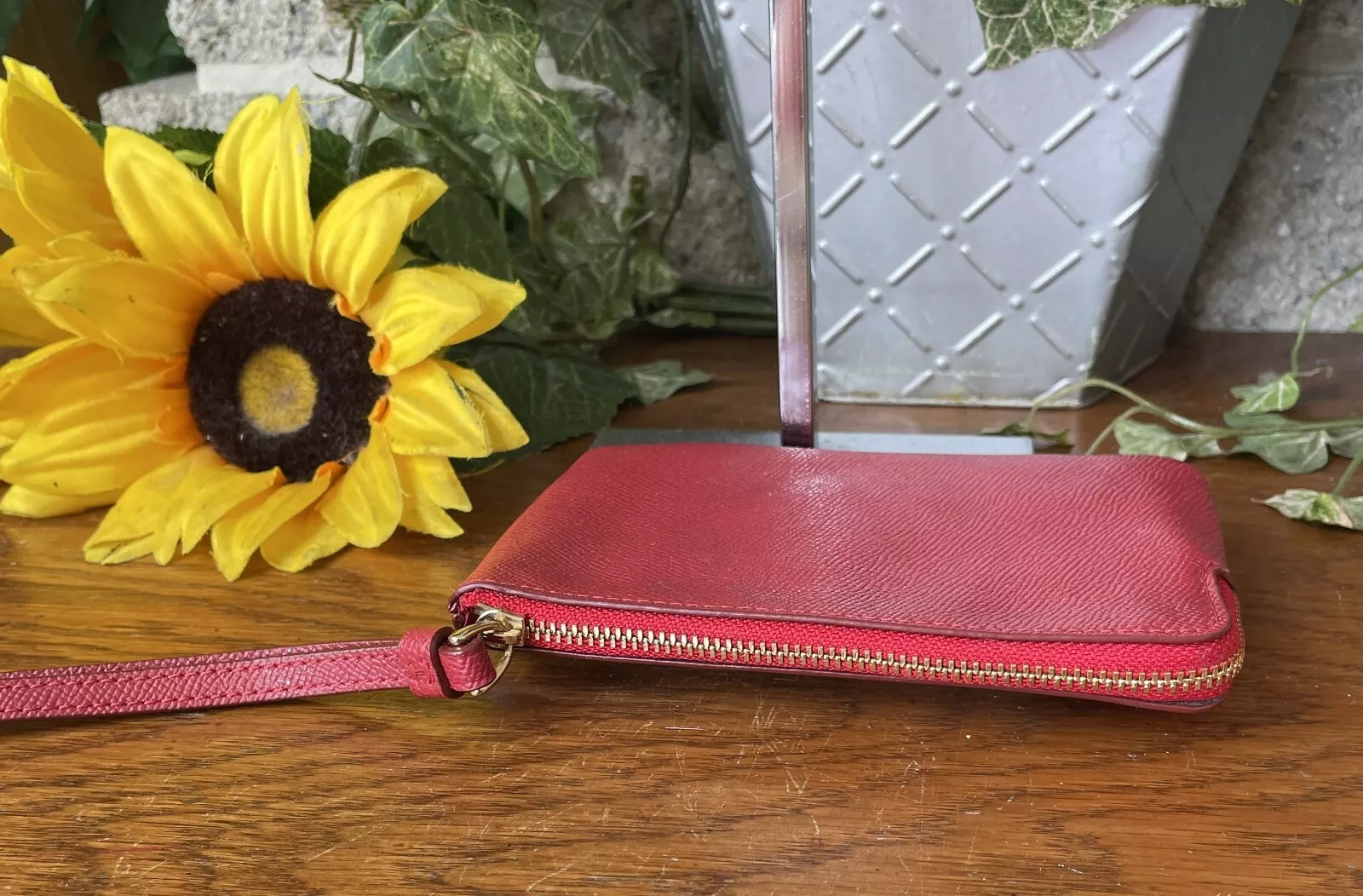 BORSA PORTAFOGLIO COACH 1941 ROSSO CROSSGRAIN ANGOLO ZIP PELLE POLSO 58032