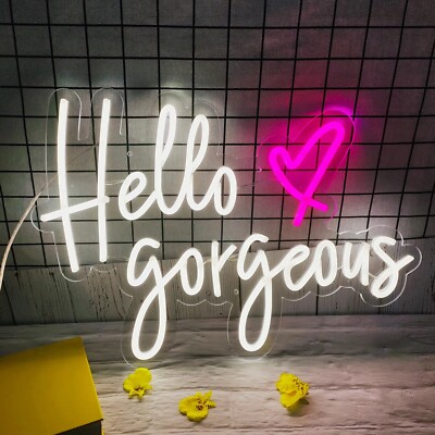 Vivid LED Sign Hello Gorgeous Heart Love Custom Neon Lamp Light Bedroom Party E