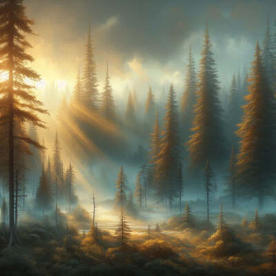 #ad Dawn In The Forest Digital Painting Art Print $12.95