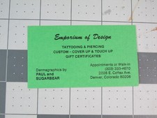 vtg Tattoo business card - Emporium of Design Denver CO v6 C