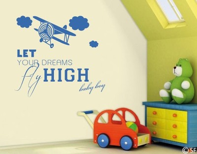 Wandtattoo Let your dreams fly high  Kinderzimmer Traum Flugzeug Fliegen iwo010