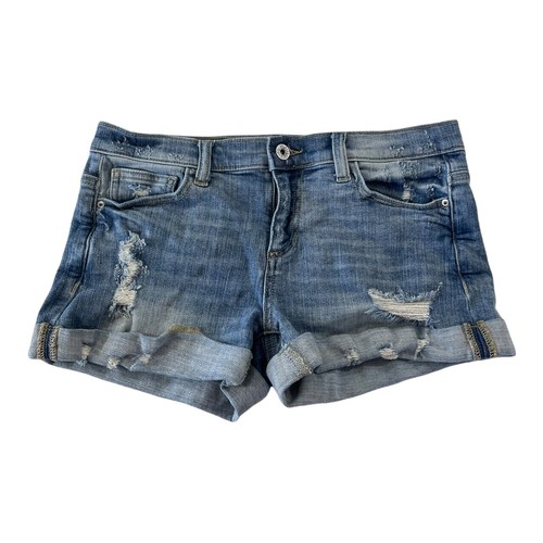 S W29 Ripped Blue Denim Shorts Mid Rise 