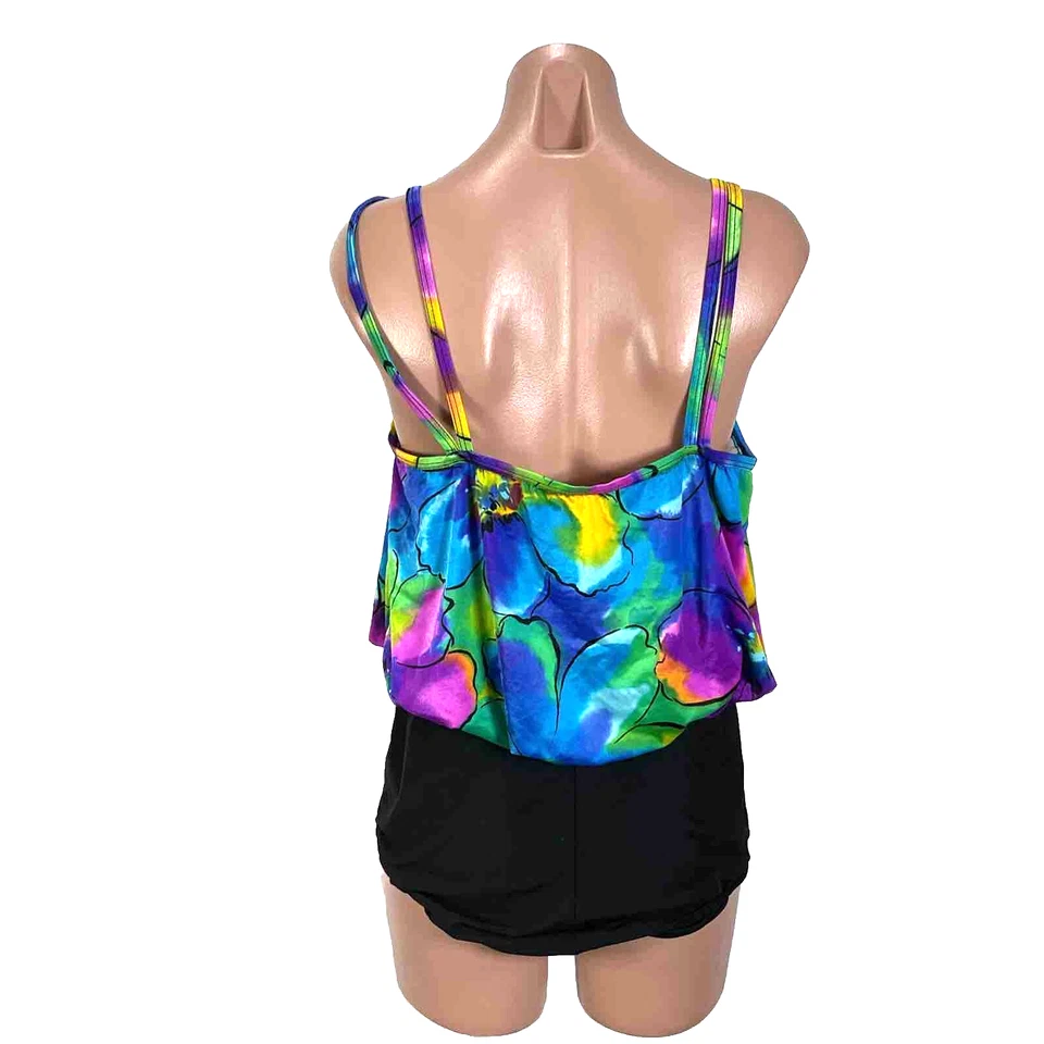 Traje de baño vintage años 80 de una pieza 14 burbujas acanaladas neón floral traje de baño Foto 2 de 4