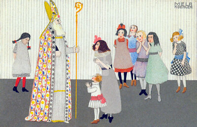 Wiener Werkstatte Postcard 524 Mela Koehler, St. Nicholas and Girls 1911 COPY