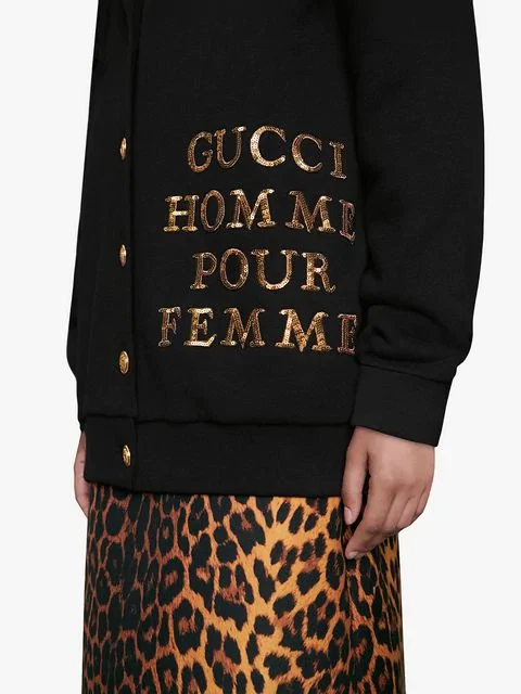 Gucci Super Rare Women’s Black embellished “Homme Pour Femme” Hoodie size L