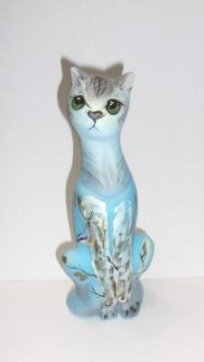 Viking Fenton Glass Blue Nuthatch Bird Epic Sitting Cat Figurine Ltd Ed #28/45