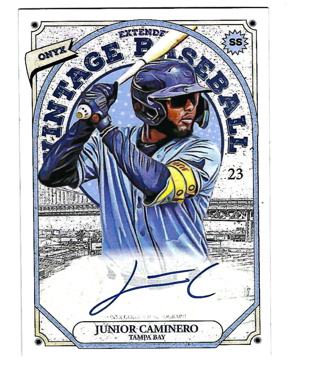 JUNIOR CAMINERO 2023 ONYX VINTAGE EXTENDED BASEBALL ON CARD AUTO