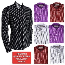 Men's Retro Polka Dot Long Sleeve Shirt 70s Casual Party Fancy Dress Shirt Top