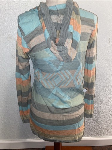 Say What Open Cardigan Peach Blue Grey with Hood Size Small USA - Picture 2 of 4