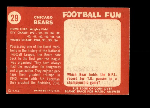 1958 Topps #29 Chicago Bears EX-MT - Picture 2 of 2